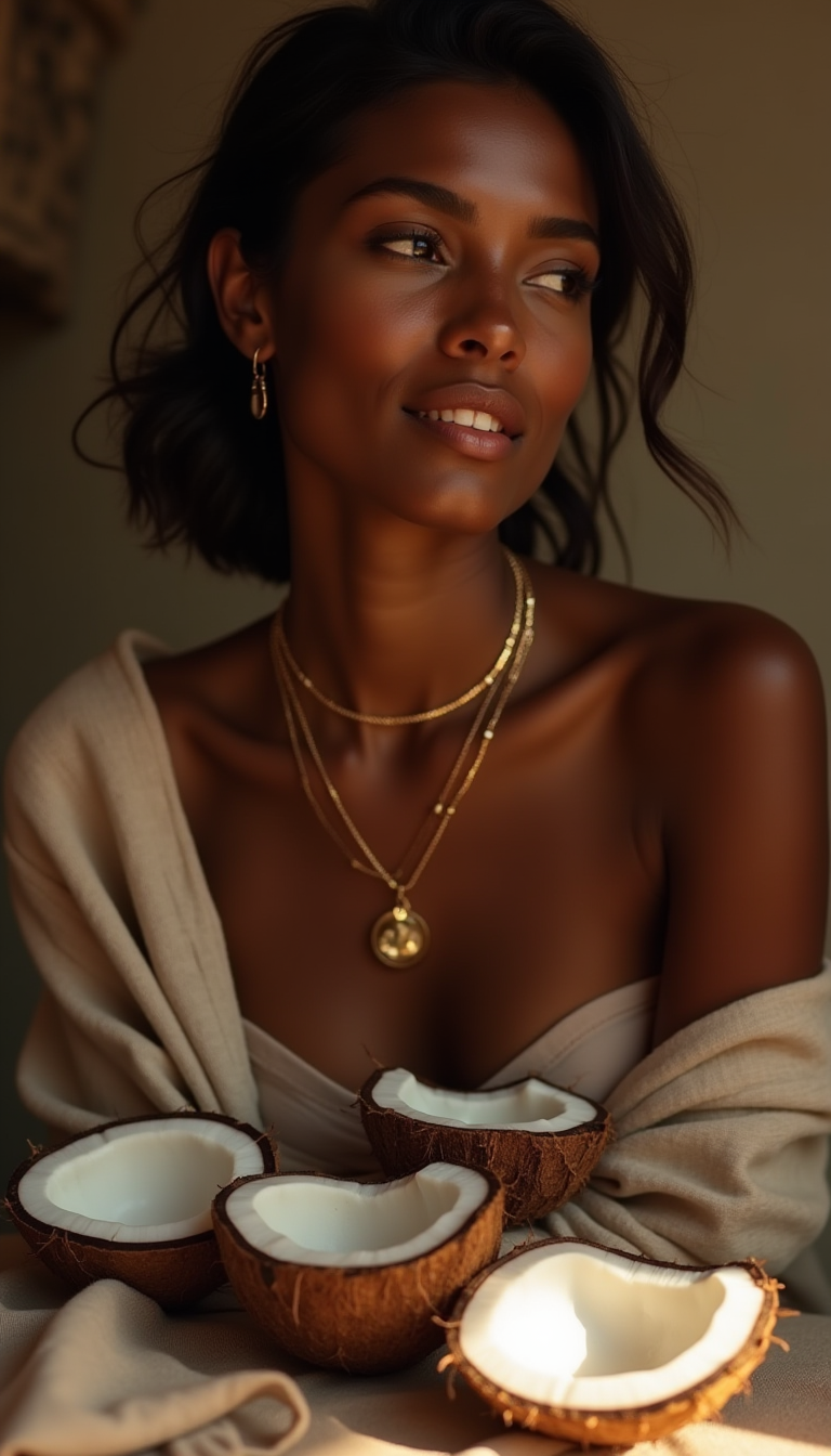 A Woman With Glowing Brown Skin Wearing Minimalist (3)