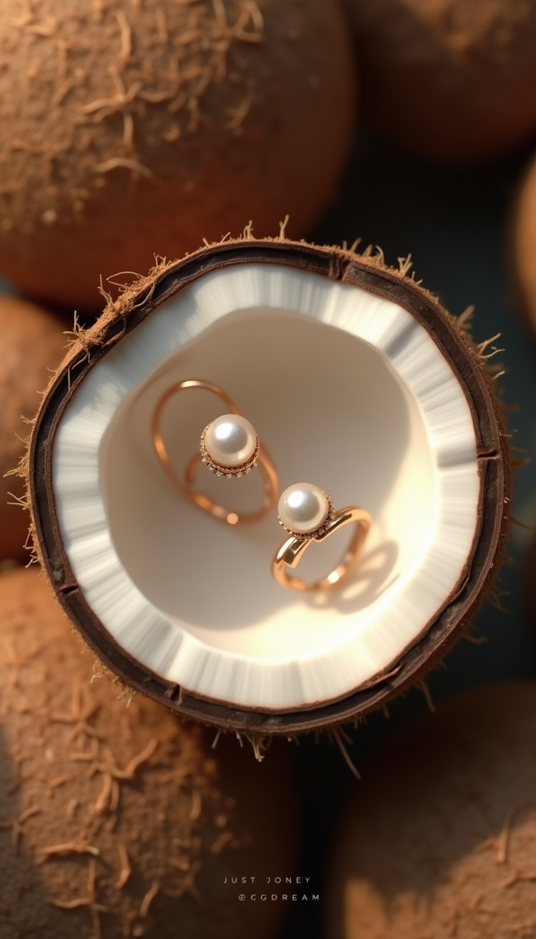 Top View Of A Coconut Shell Used As A Jewelry Hold (1)