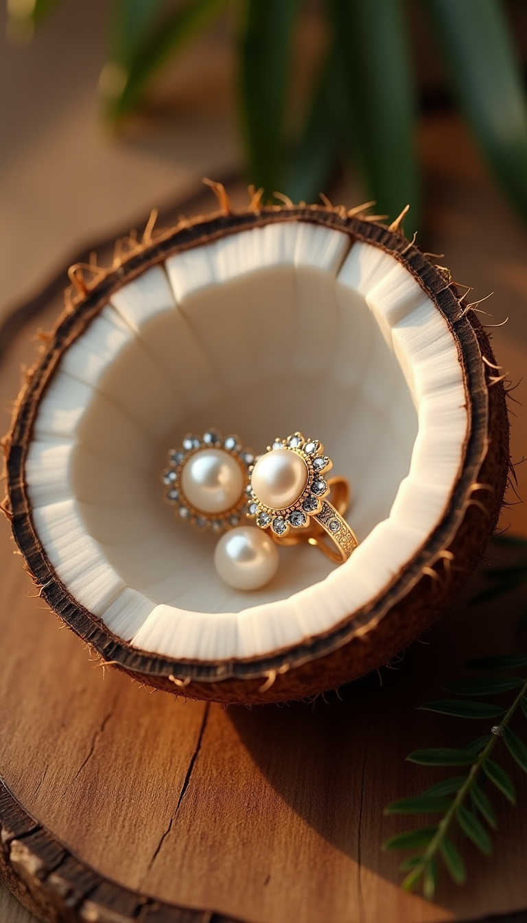 Top View Of A Coconut Shell Used As A Jewelry Hold (2)