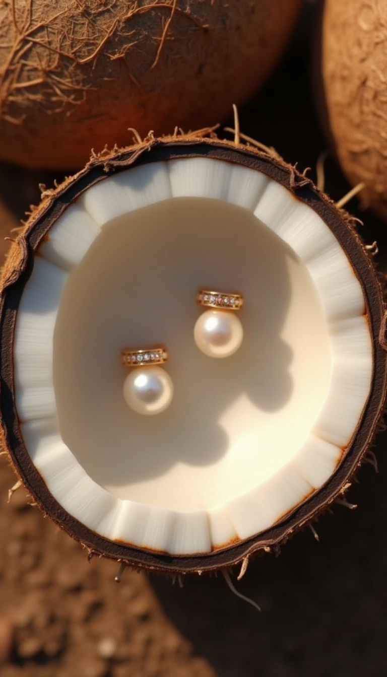 Top View Of A Coconut Shell Used As A Jewelry Hold