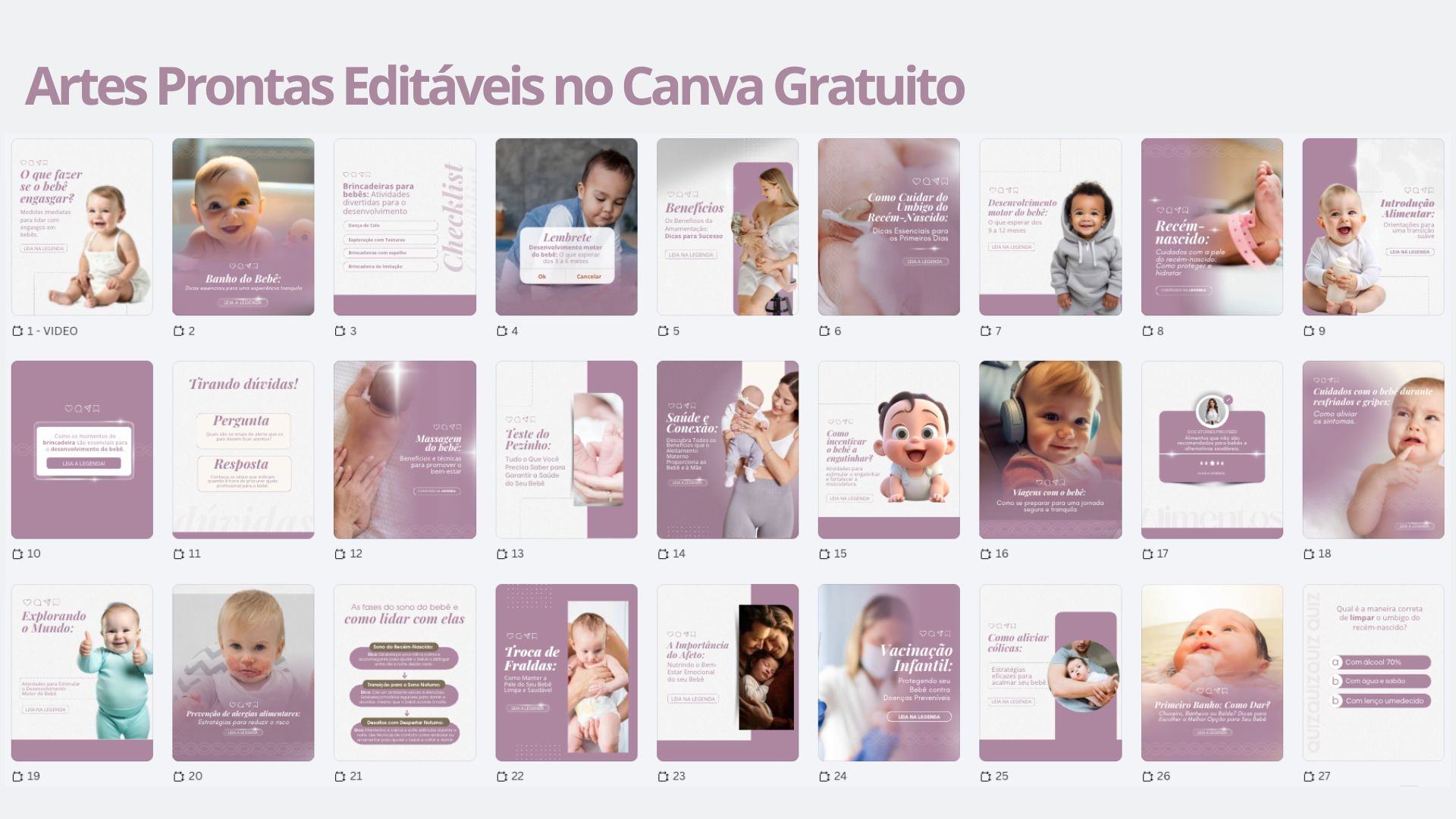 Artes Prontas Editáveis para Cuidados com o Bebê