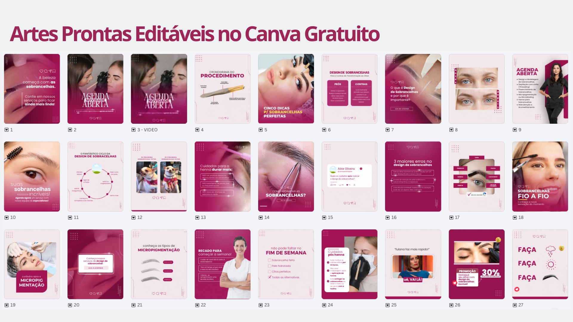 Artes Prontas Editáveis para Design de Sobrancelhas